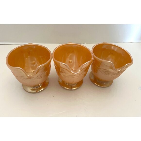 FireKing Peach Luster 3 Cream Pitchers Laurel Leaf Anchor Hocking - Picture 3 of 6